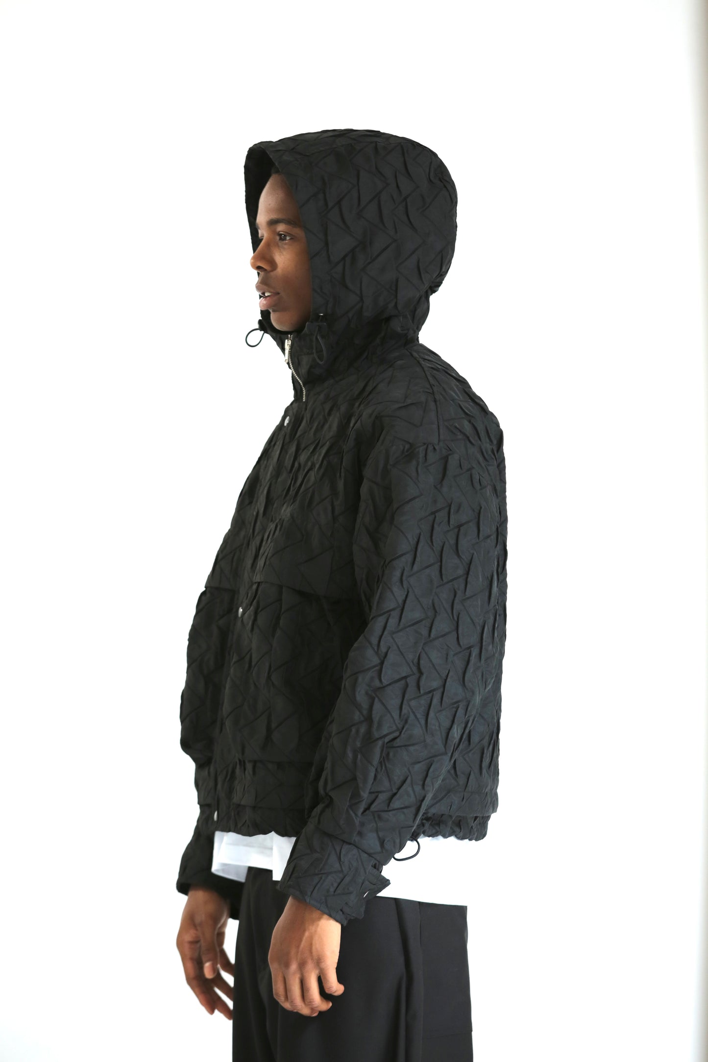 Bomber crop trapuntato nero