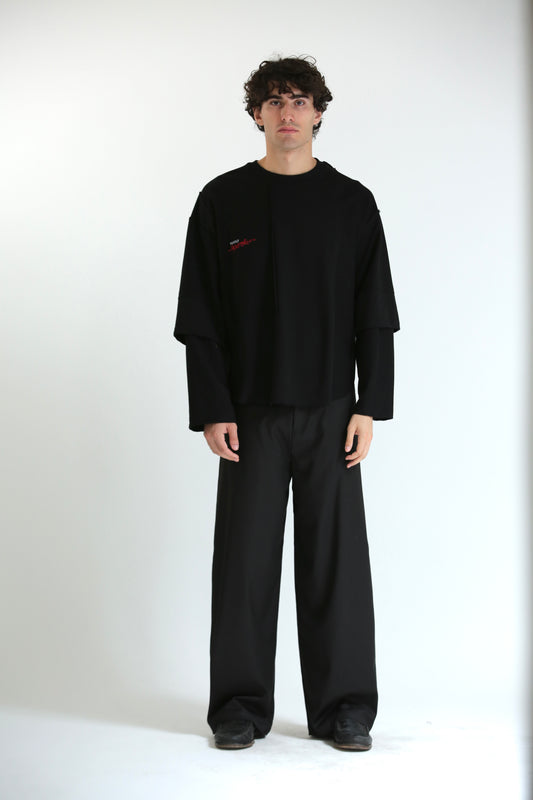 Long sleeve tagli intarsio nera