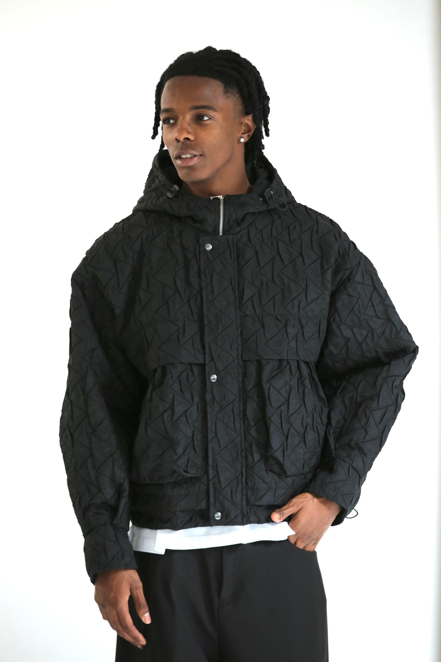 Bomber crop trapuntato nero