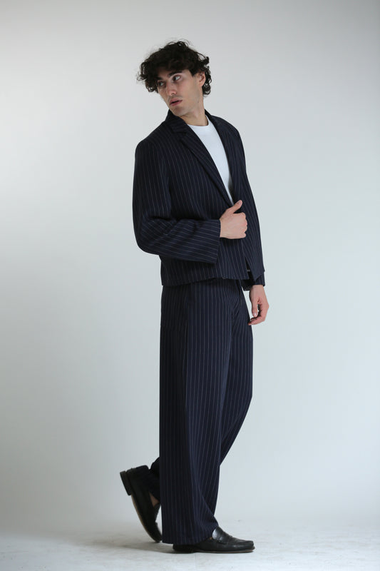 Pantalone Baggy gessato blu