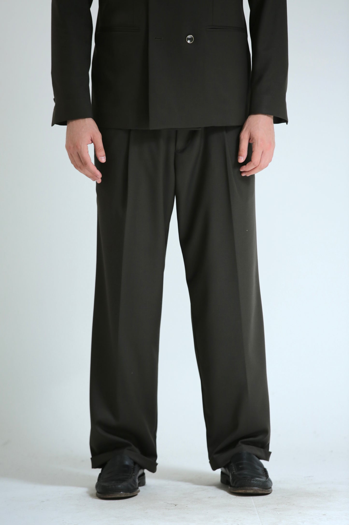 Pantalone vita alta fondo largo verde scuro