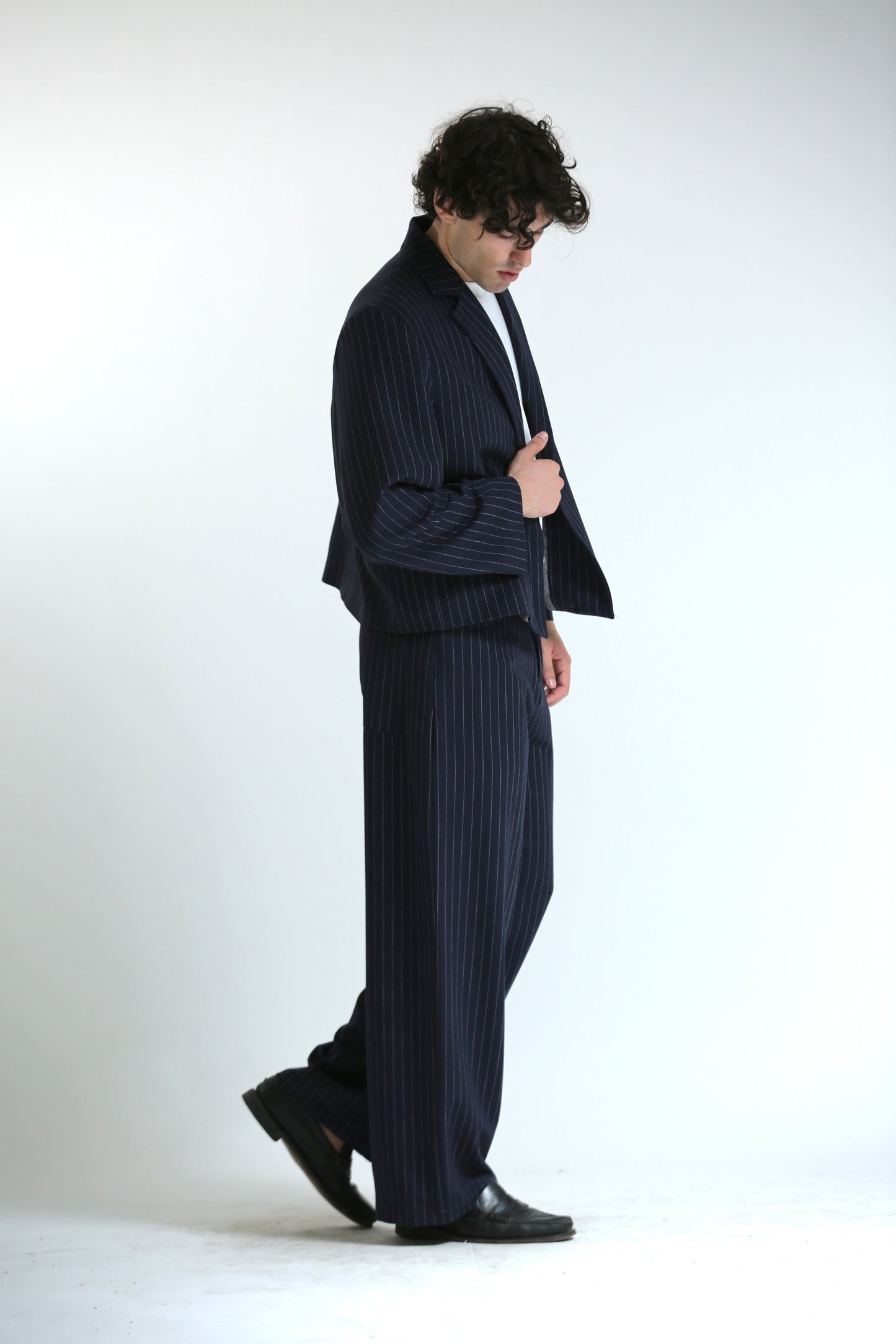 Pantalone Baggy gessato blu