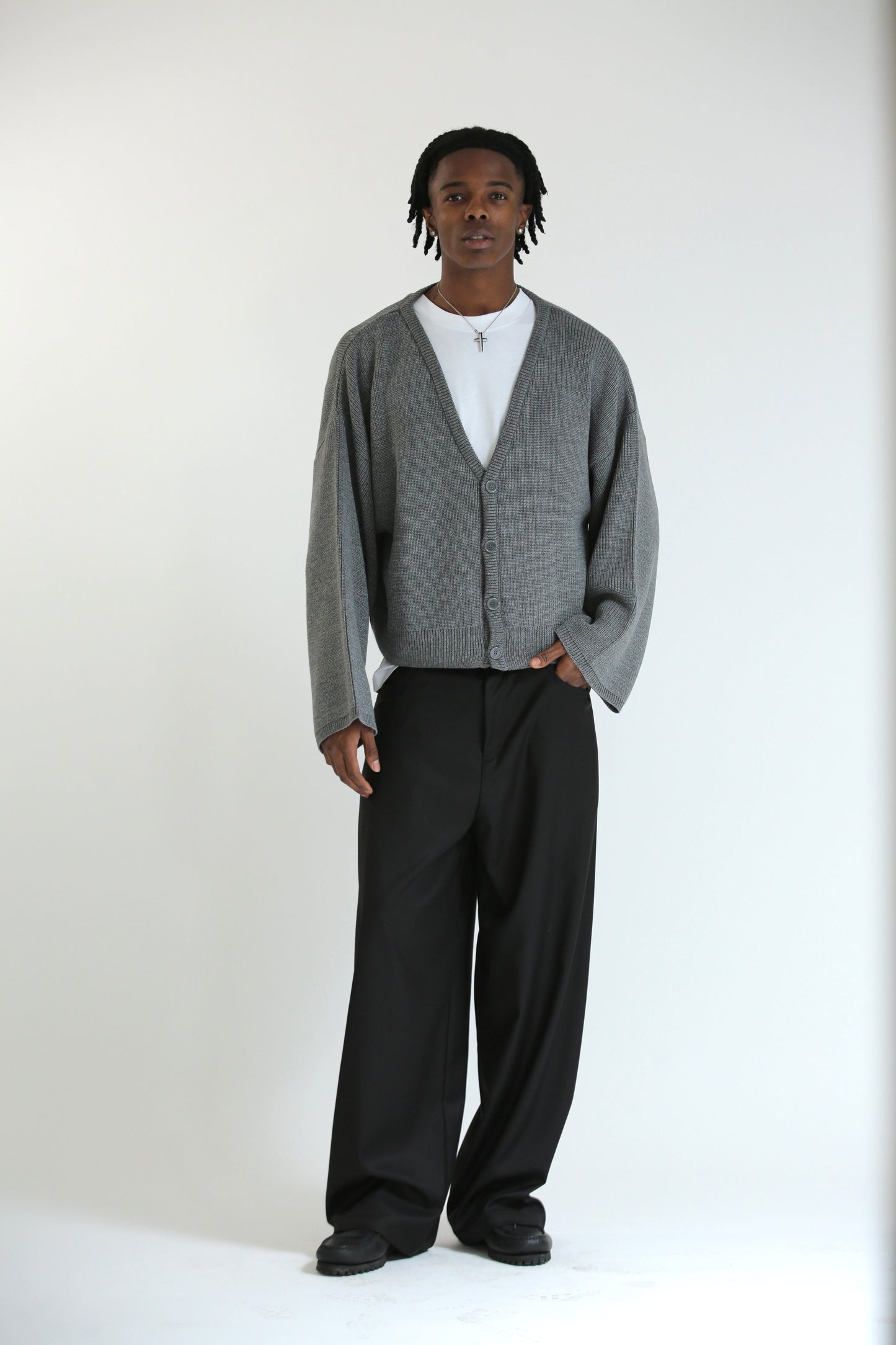 Cardigan crop over grigio