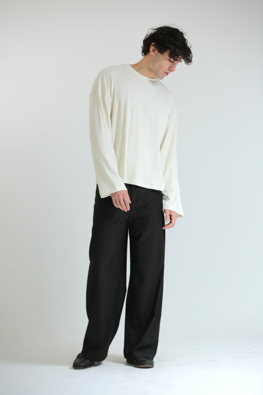 Maglioncino crop a coste panna