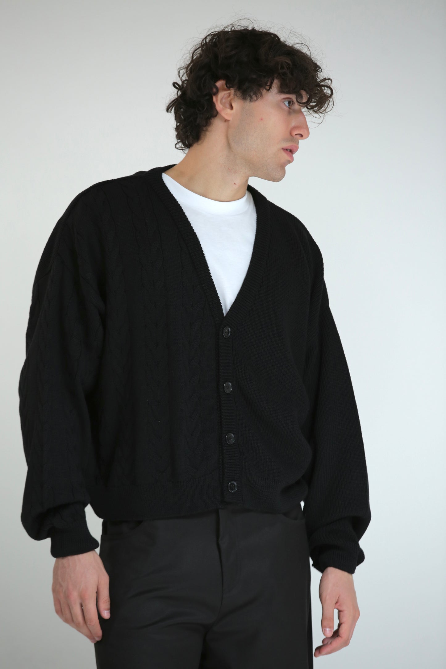 Cardigan crop metà intrecciato nero