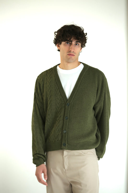 Cardigan crop metà intrecciato verde