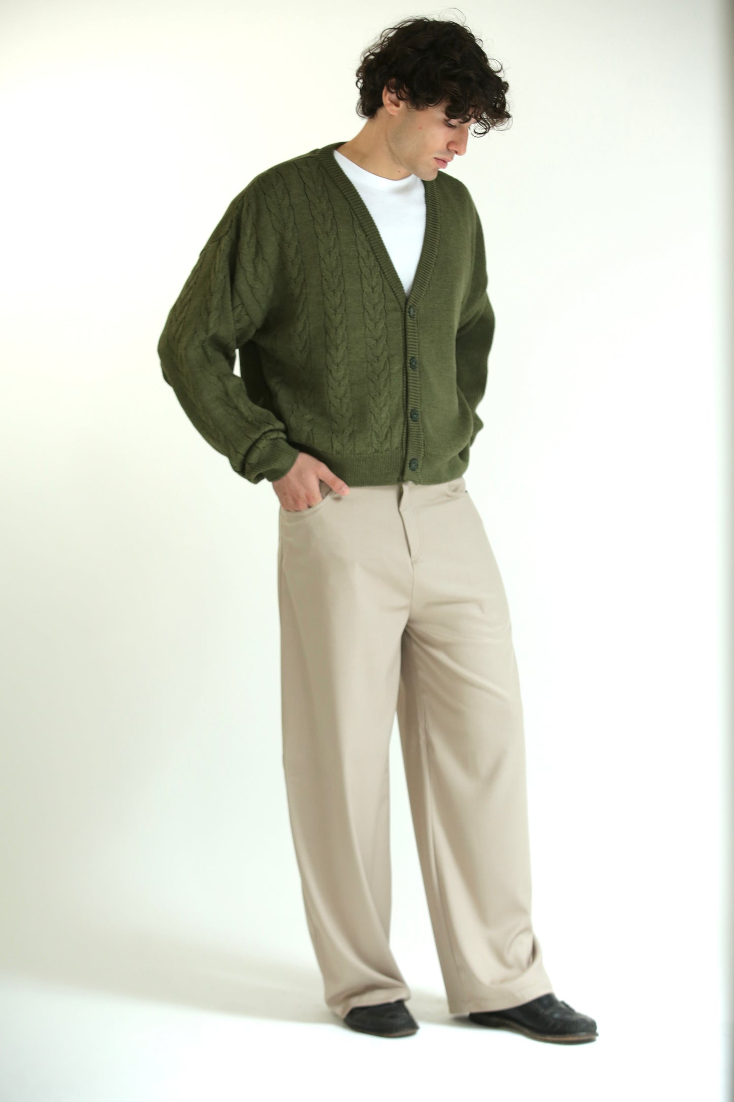 Cardigan crop metà intrecciato verde