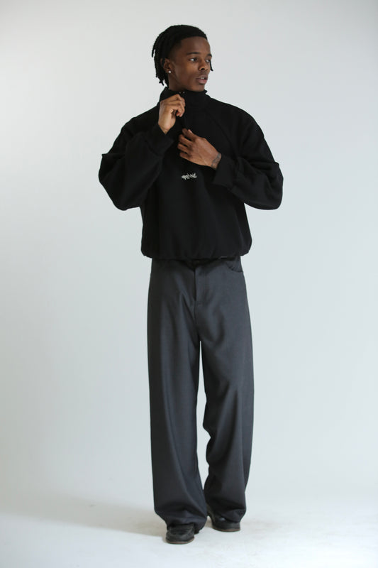 Felpa zip collo alto nera