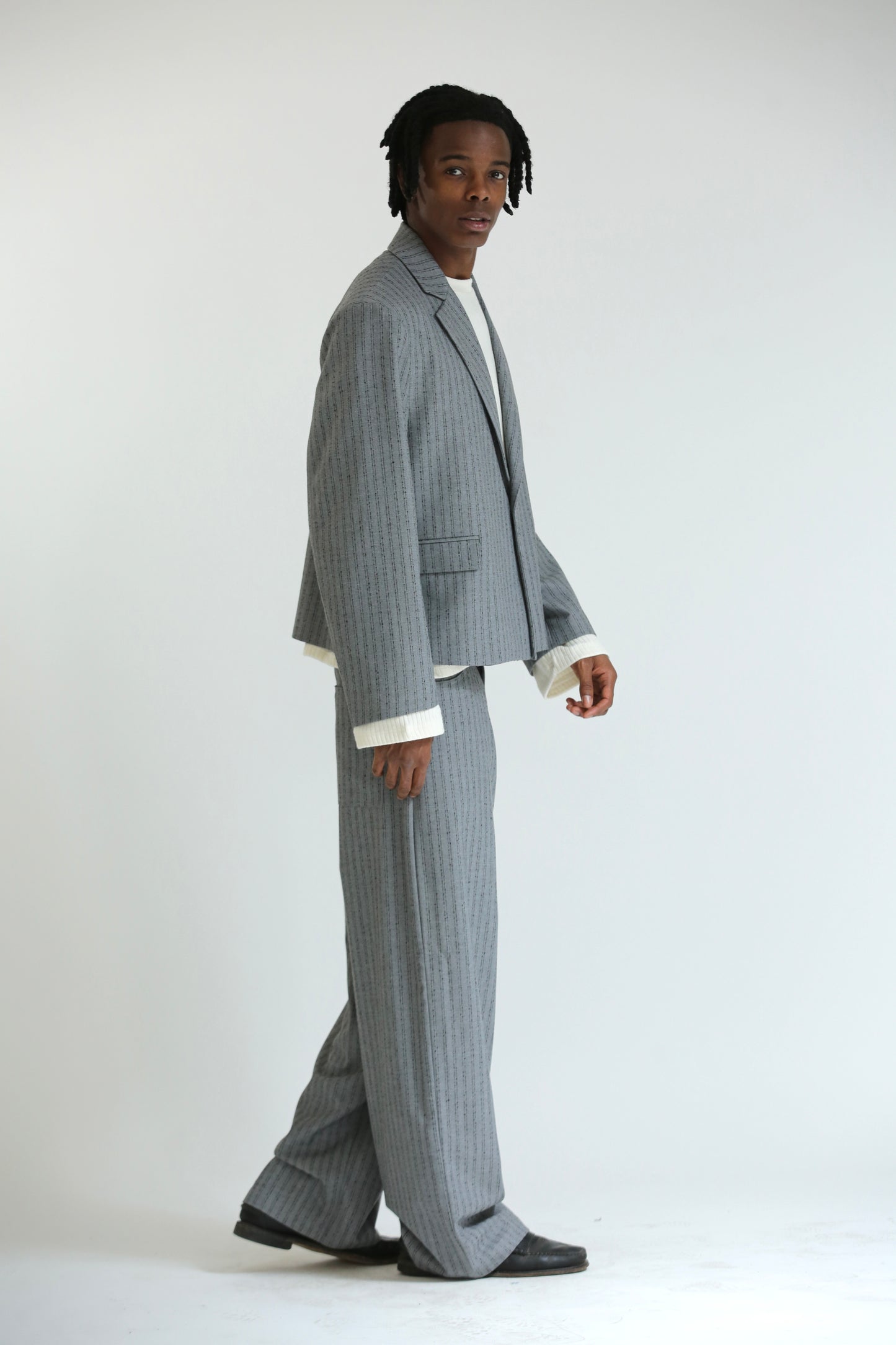 Pantalone Baggy grigio gessato
