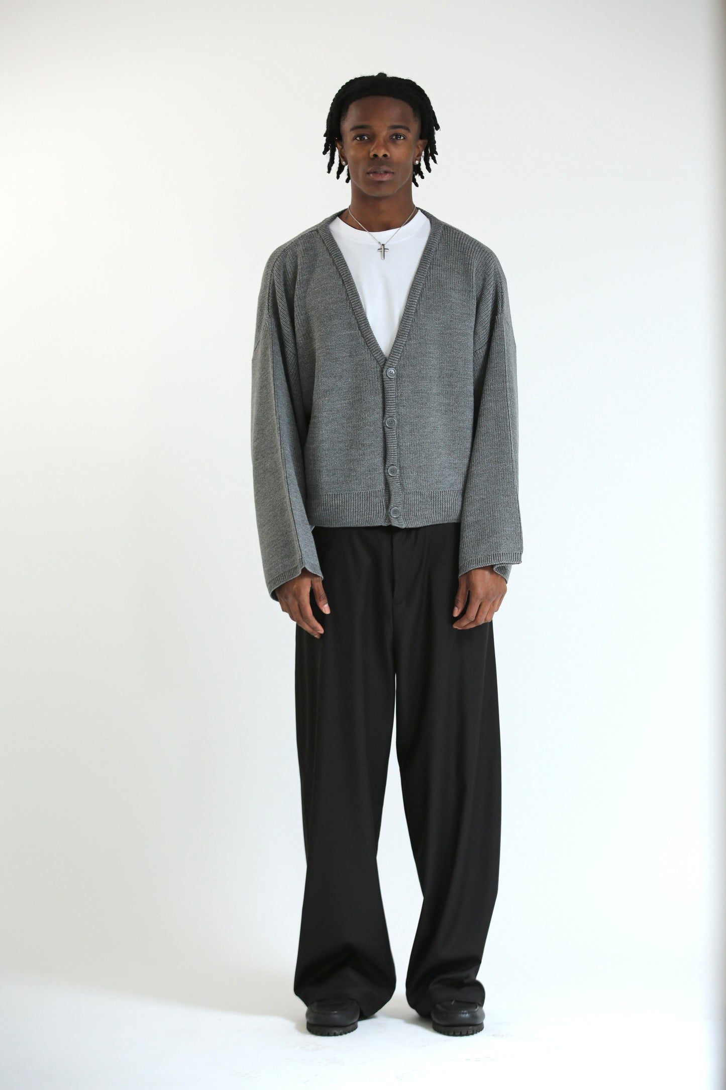 Cardigan crop over grigio