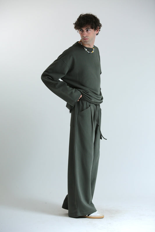 Pantalone Baggy felpa tasconato verde