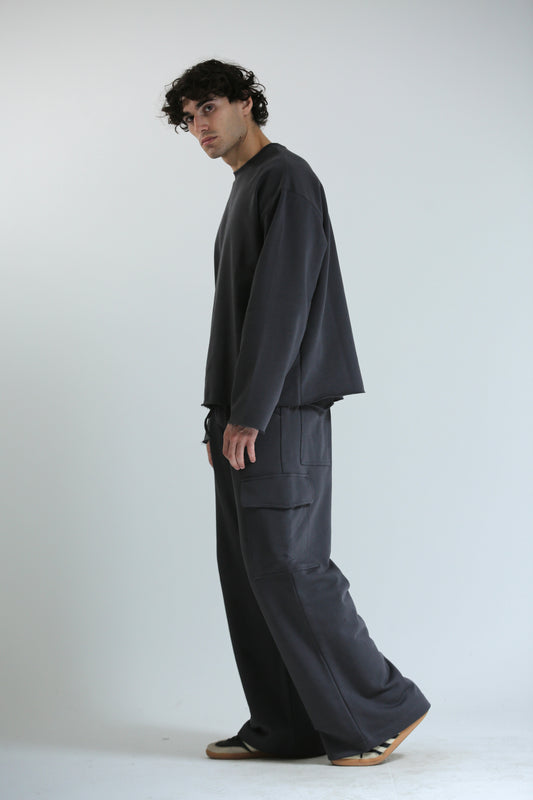 Pantalone baggy felpa tasconato piombo