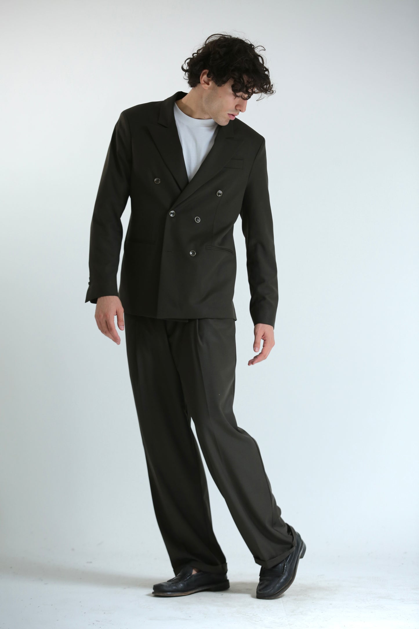 Pantalone vita alta fondo largo verde scuro