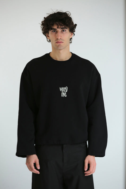 Felpa crop girocollo nero