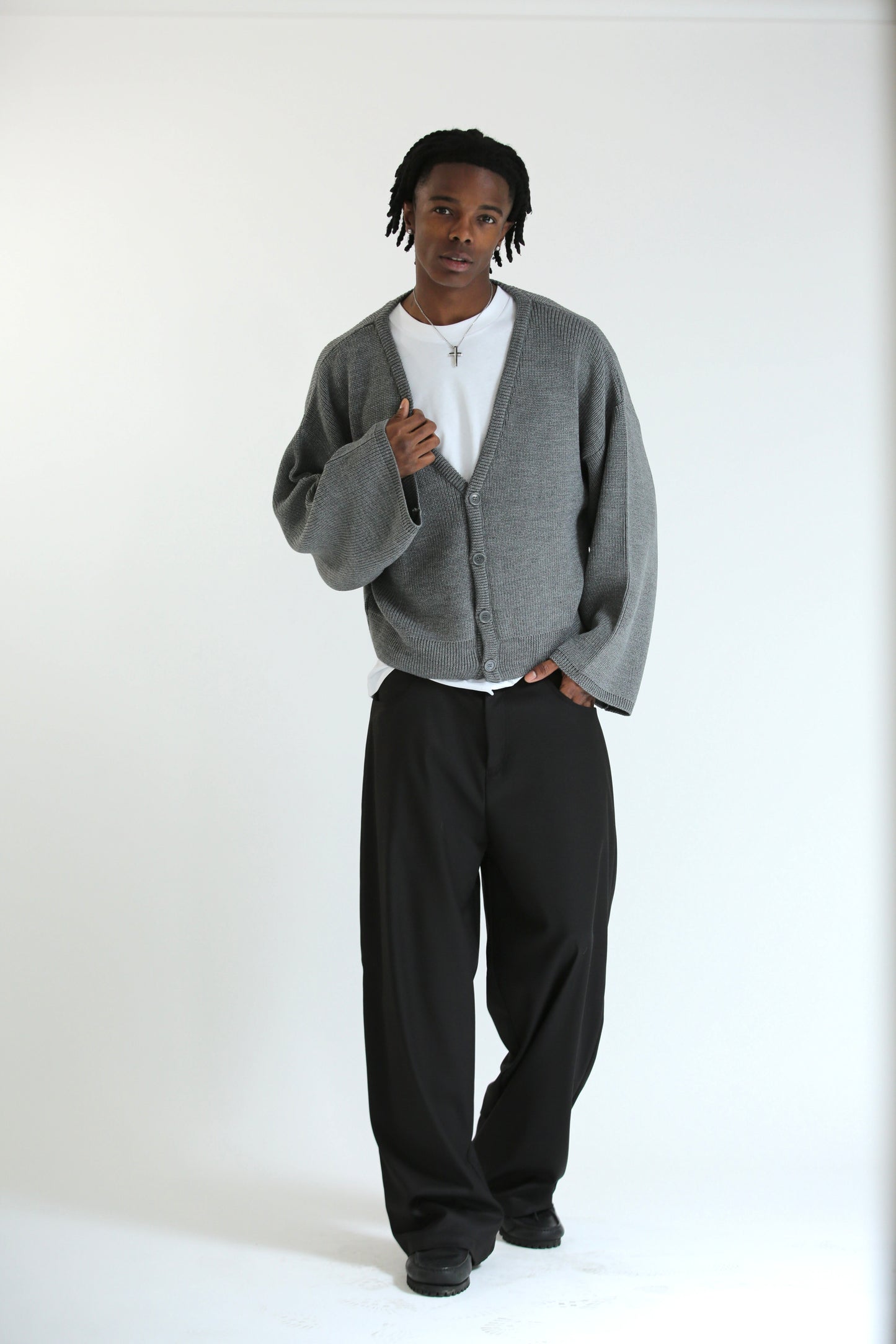 Cardigan crop over grigio