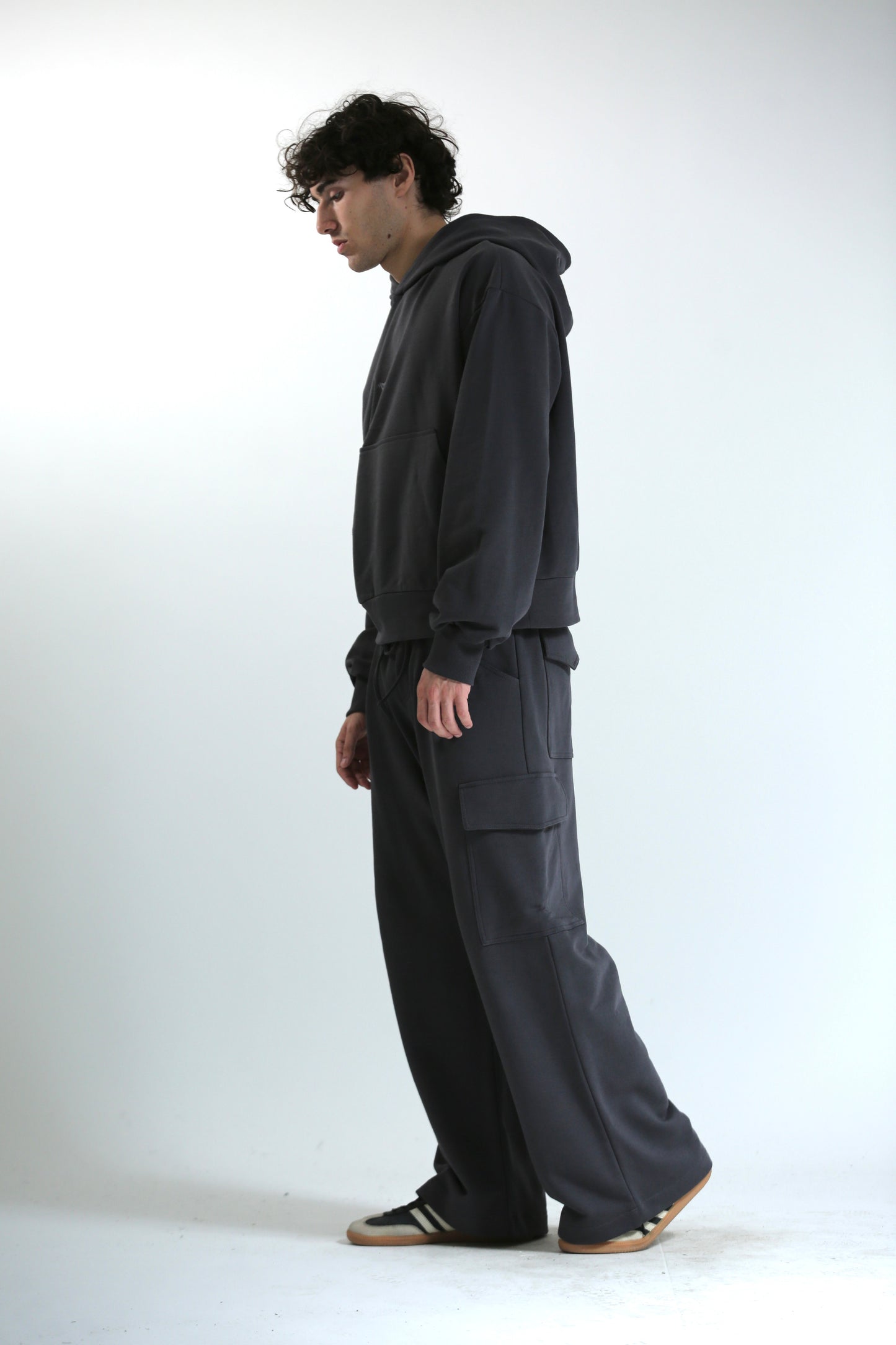 Pantalone baggy felpa tasconato piombo