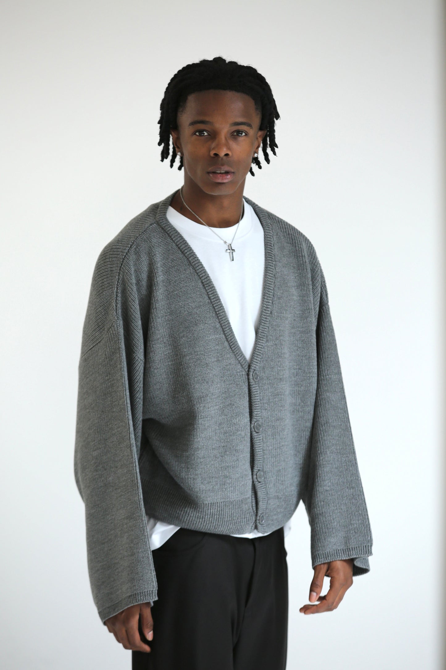 Cardigan crop over grigio