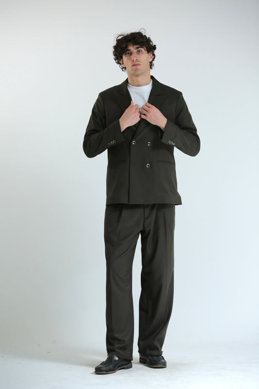 Pantalone vita alta fondo largo verde scuro