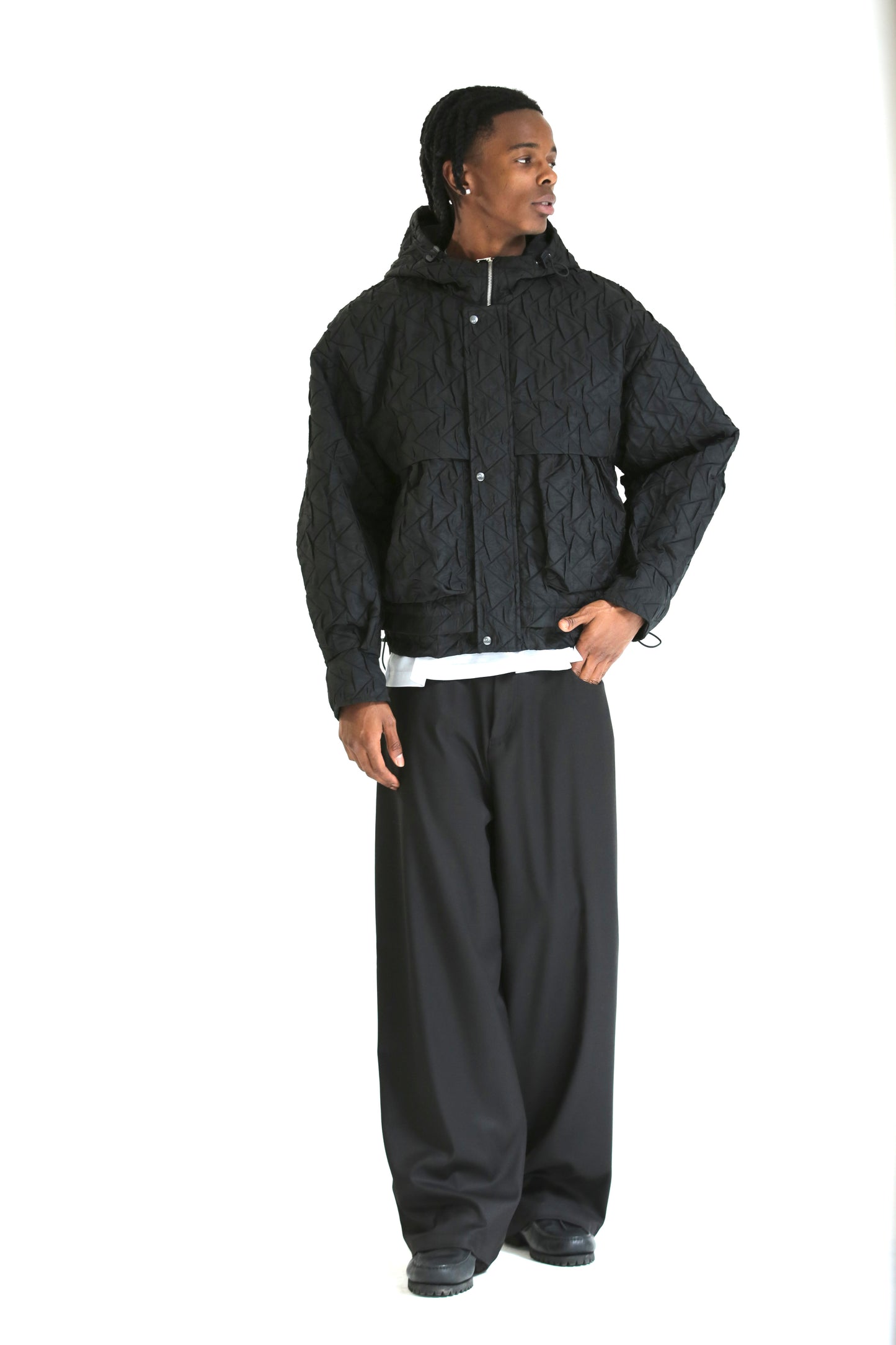 Bomber crop trapuntato nero