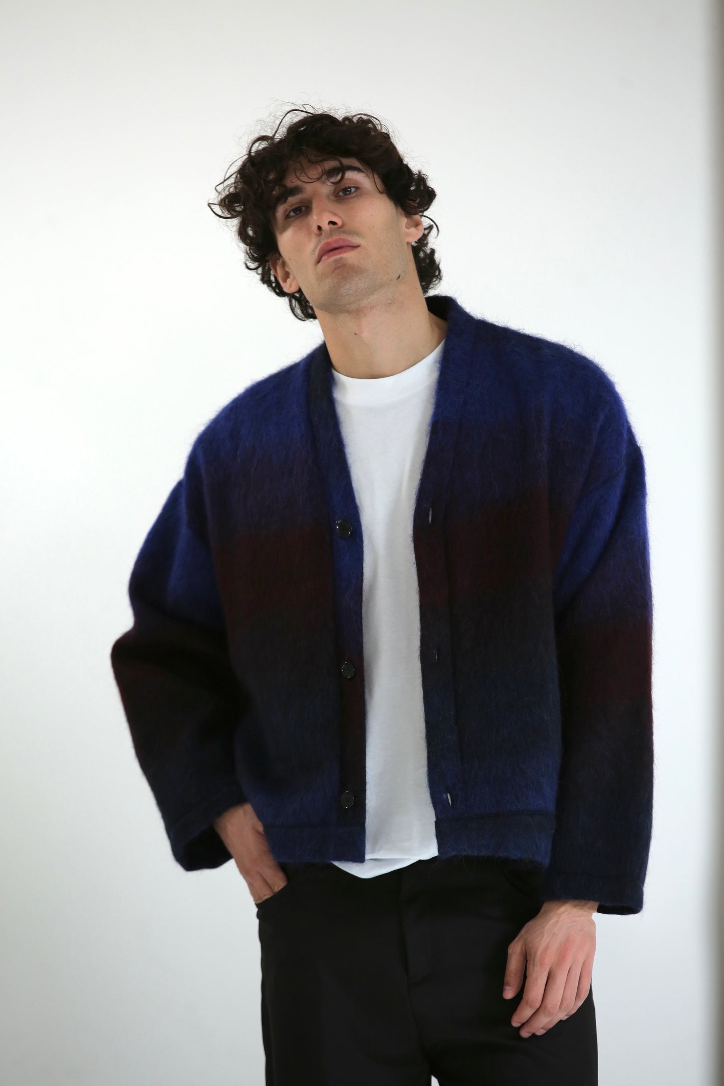 Cardigan mohair blu rosso