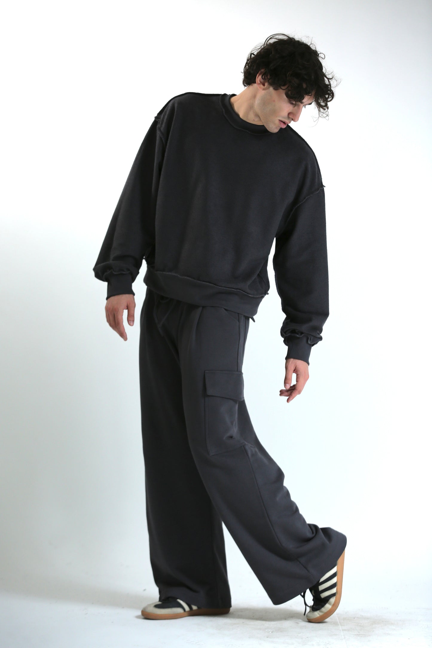 Pantalone baggy felpa tasconato piombo