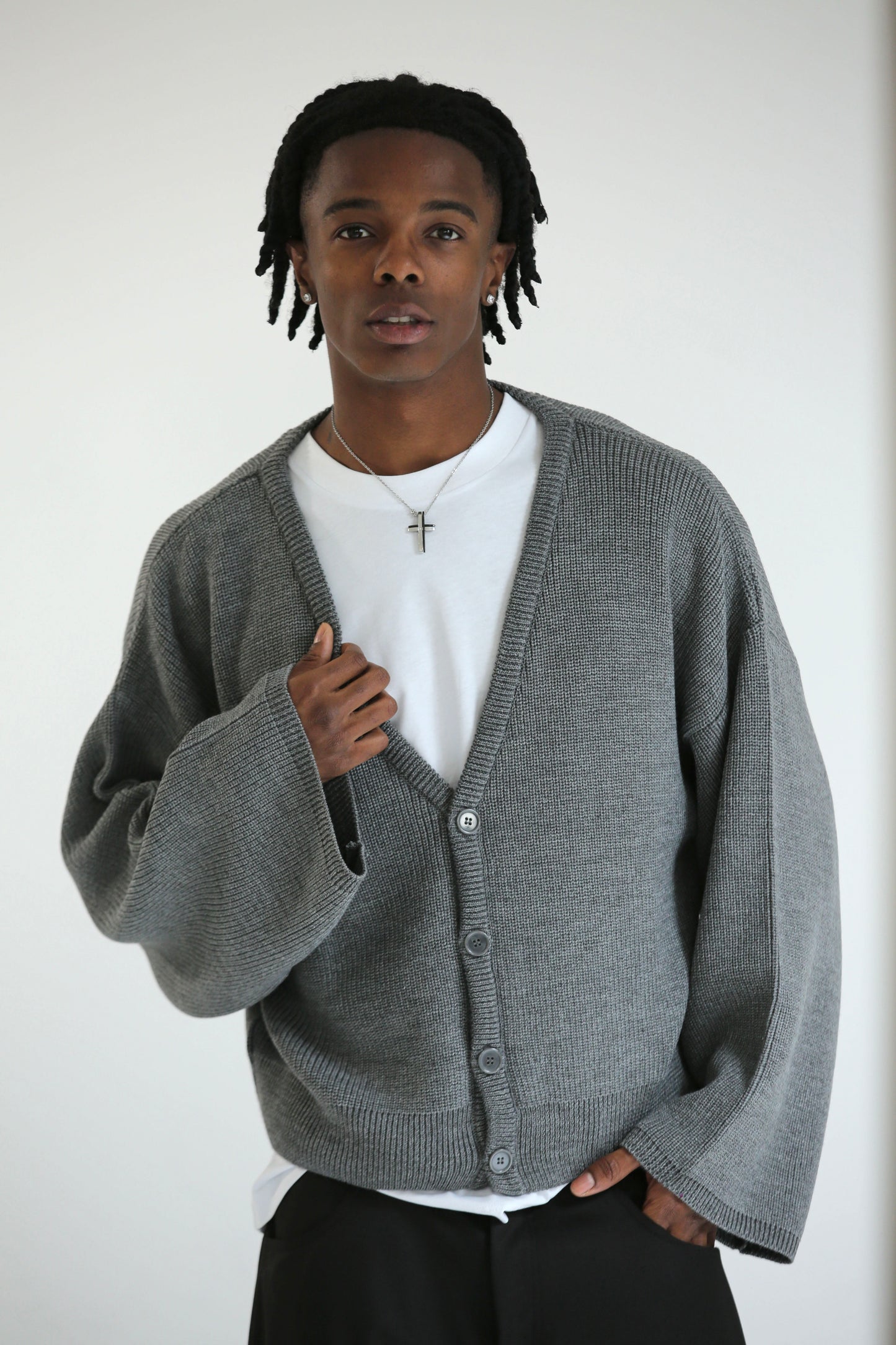 Cardigan crop over grigio
