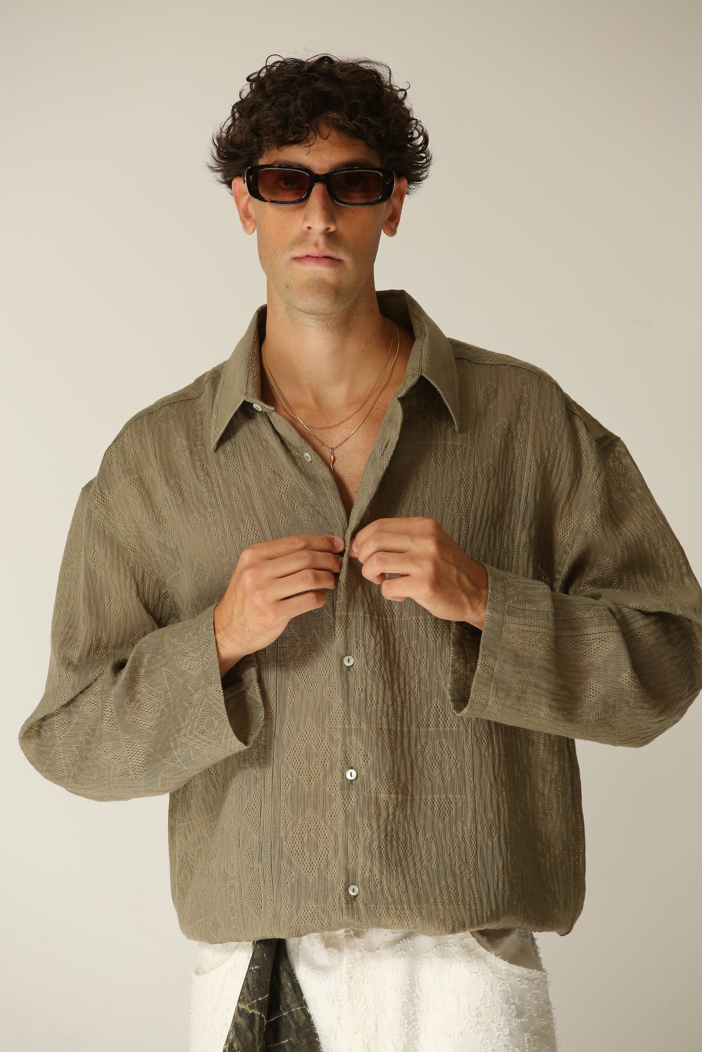 Camicia etnica manica lunga verde