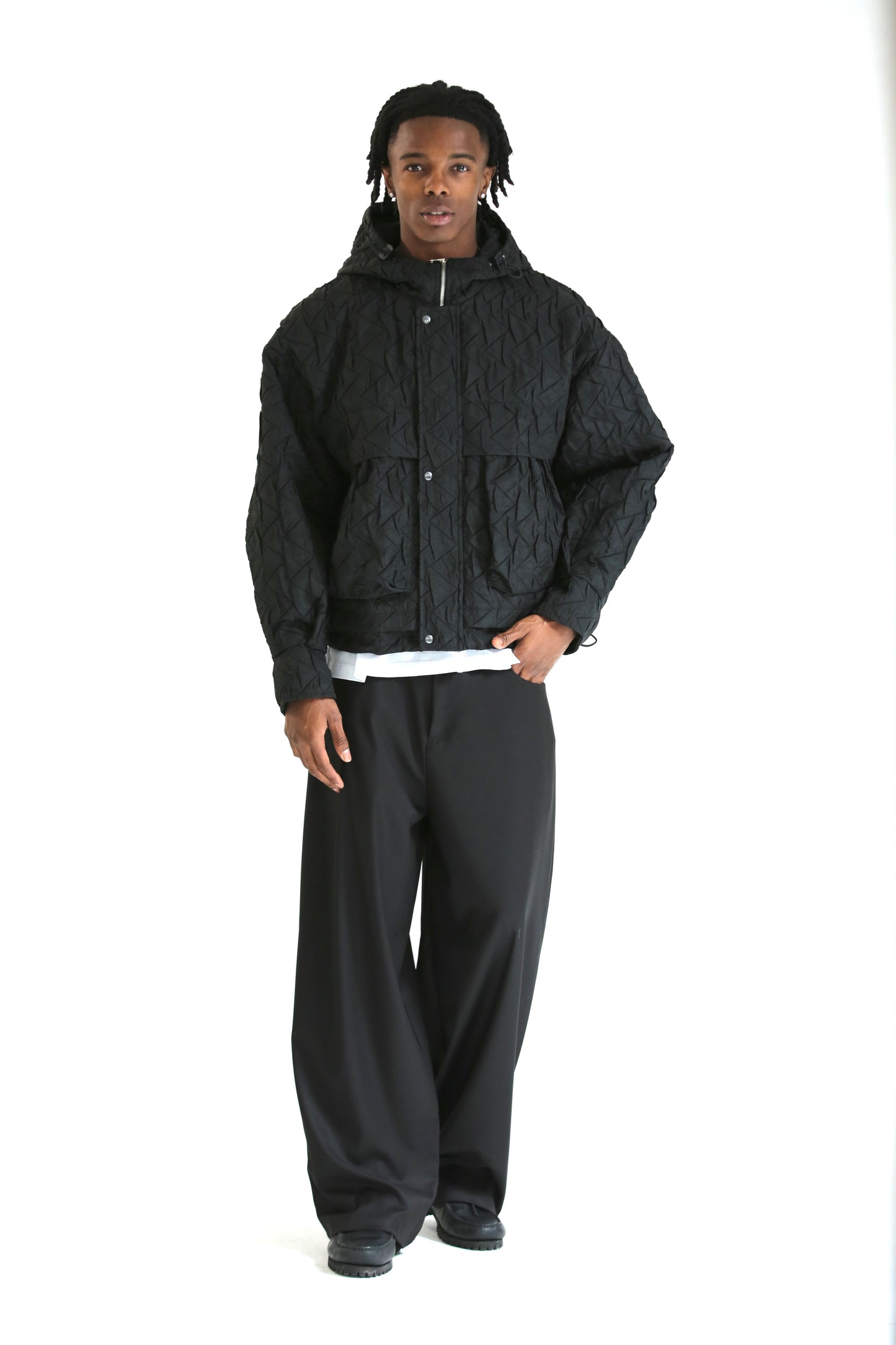 Bomber crop trapuntato nero