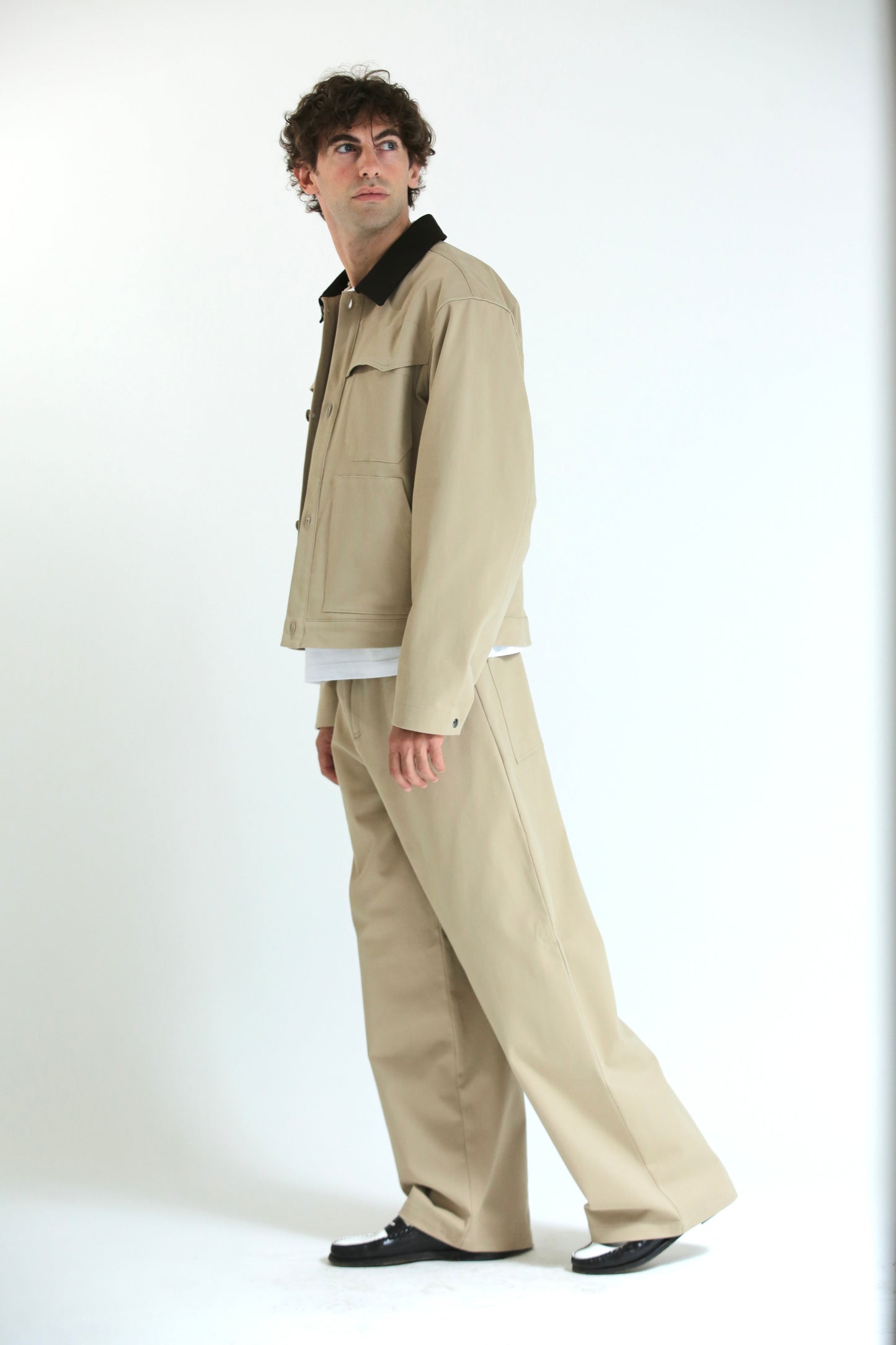 Pantalone Baggy in cotone beige