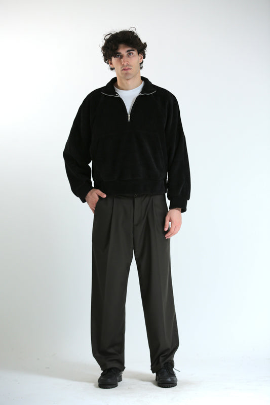 Pantalone vita alta fondo largo verde scuro