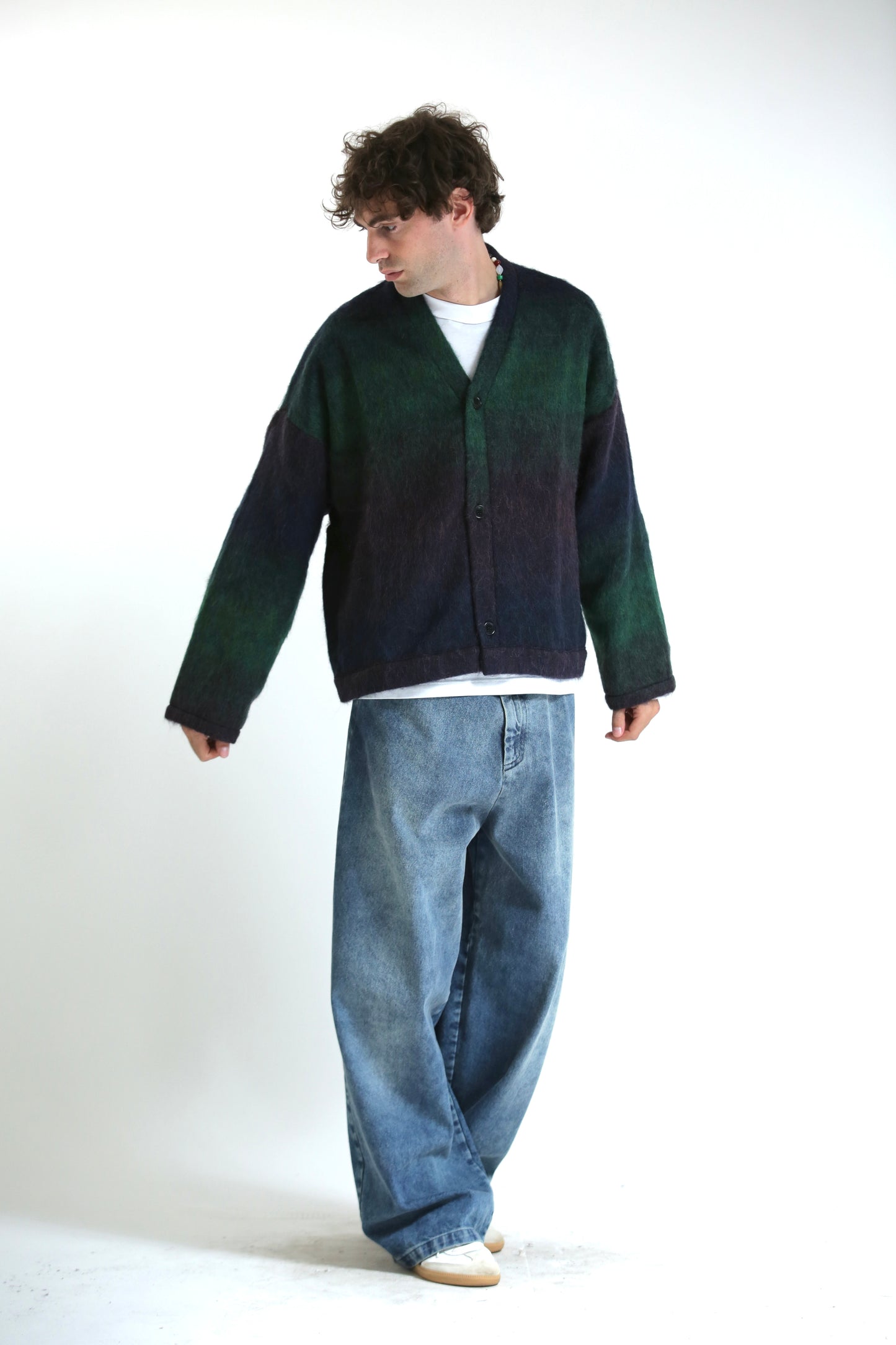 Cardigan mohair viola blu verde