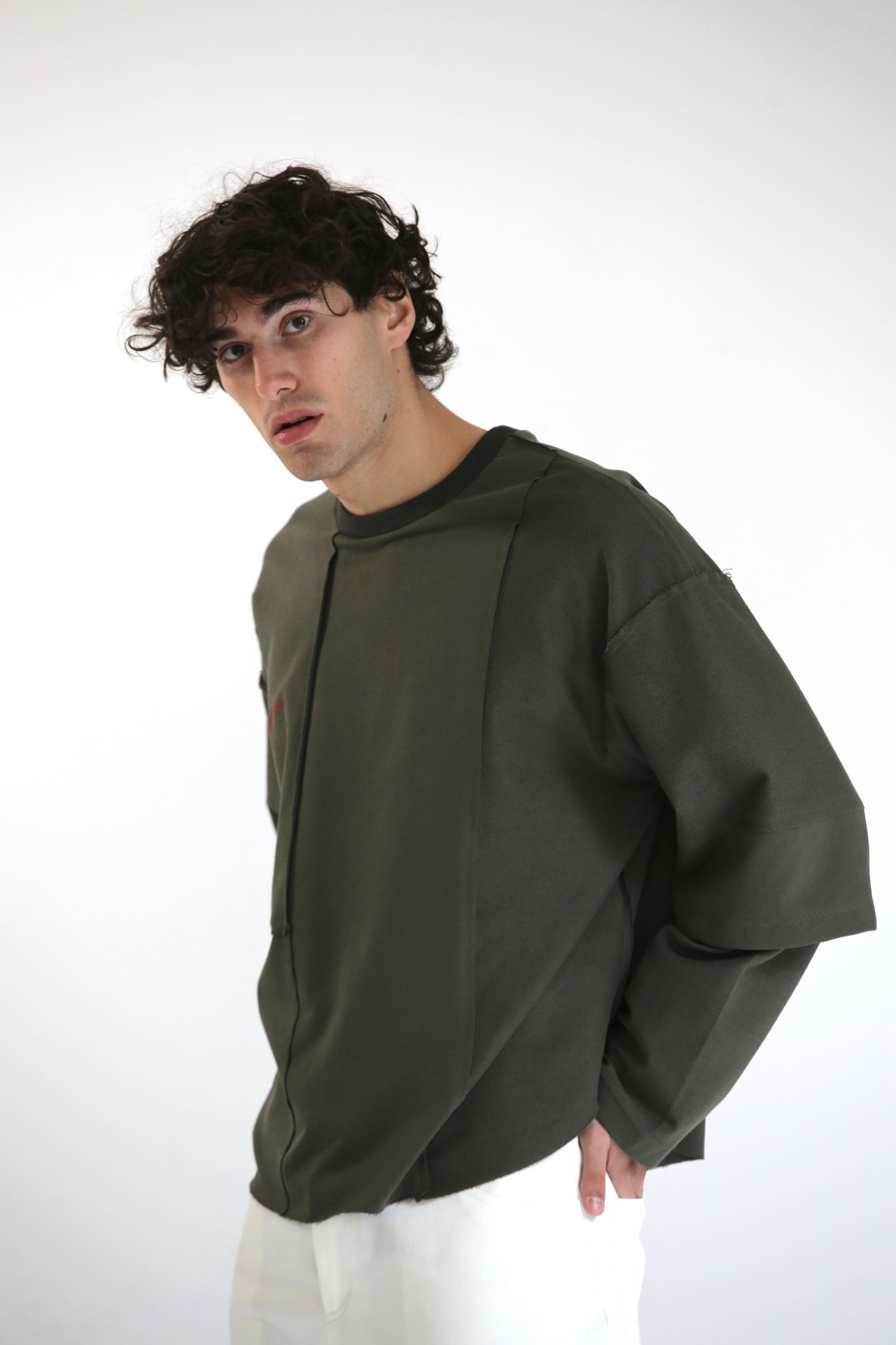 Long sleeve tagli intarsio verde