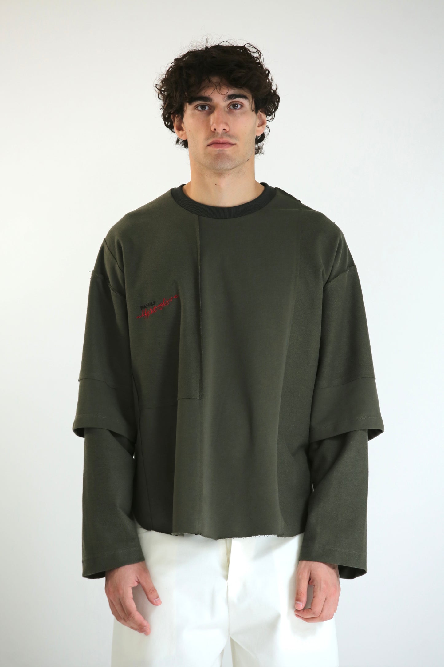 Long sleeve tagli intarsio verde