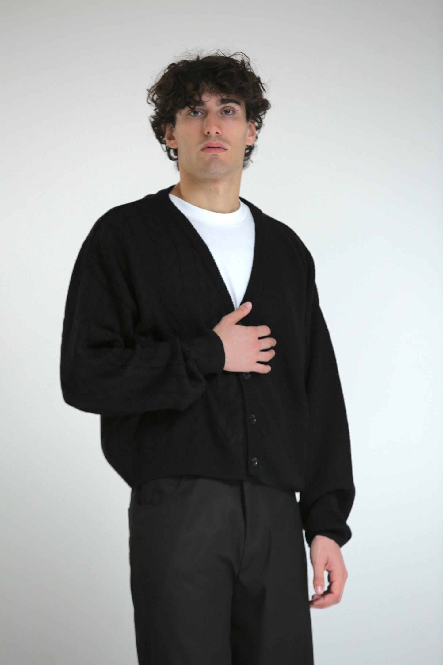 Cardigan crop metà intrecciato nero