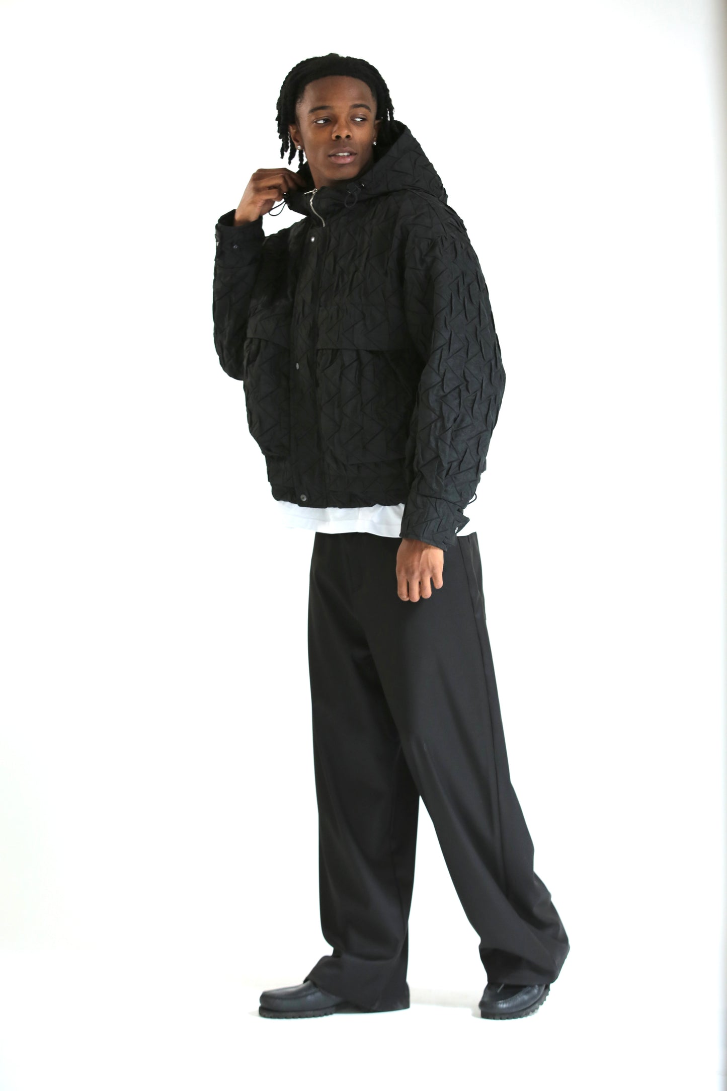 Bomber crop trapuntato nero