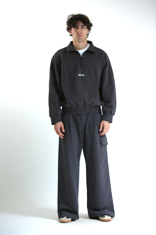 Felpa zip collo alto piombo