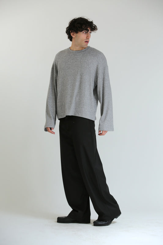 Maglioncino crop a coste grigio