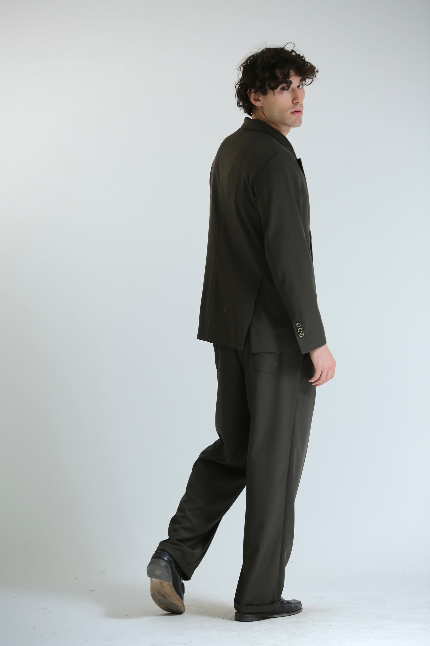Pantalone vita alta fondo largo verde scuro