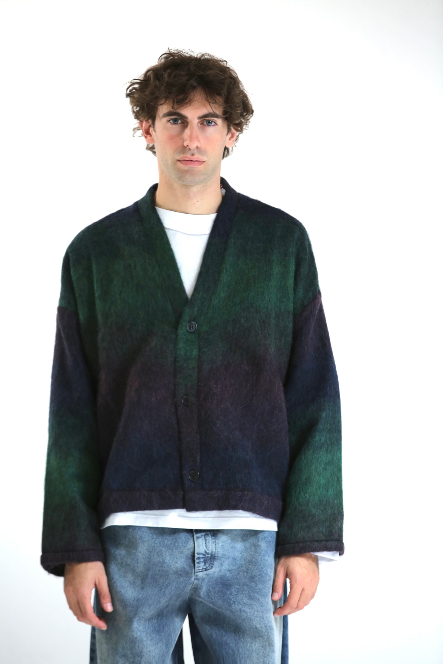 Cardigan mohair viola blu verde
