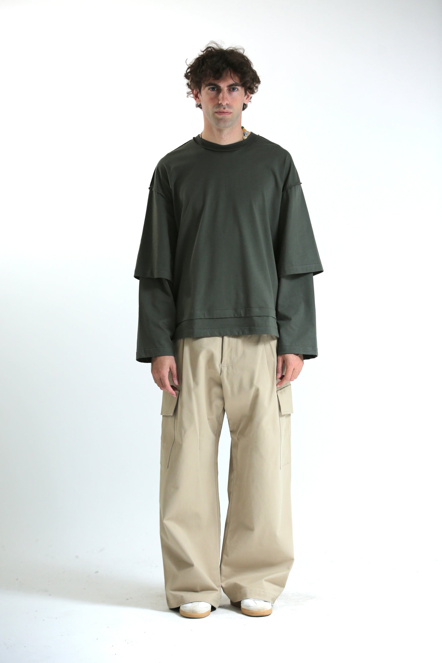 Pantalone tasconato beige cotone