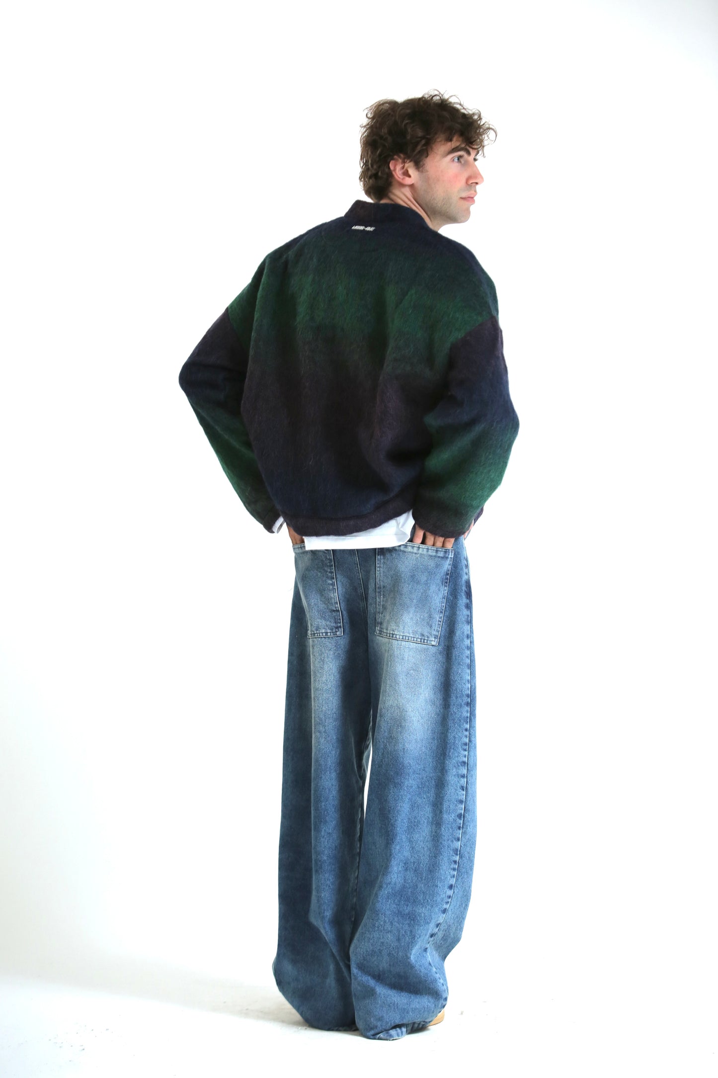 Cardigan mohair viola blu verde