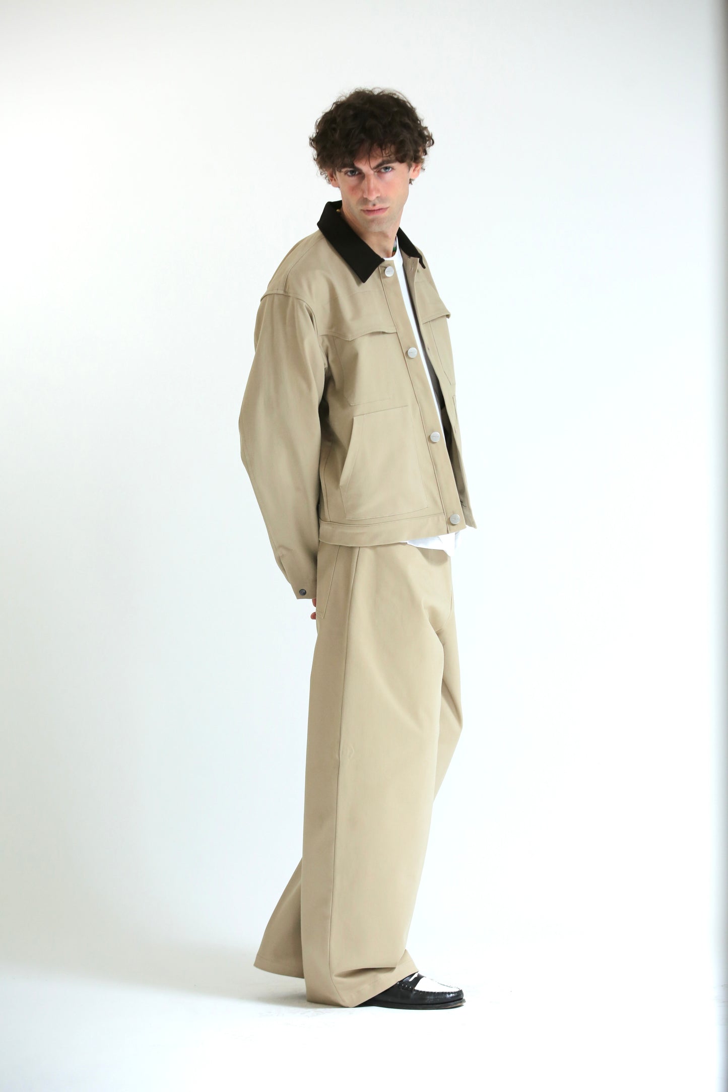 Pantalone Baggy in cotone beige