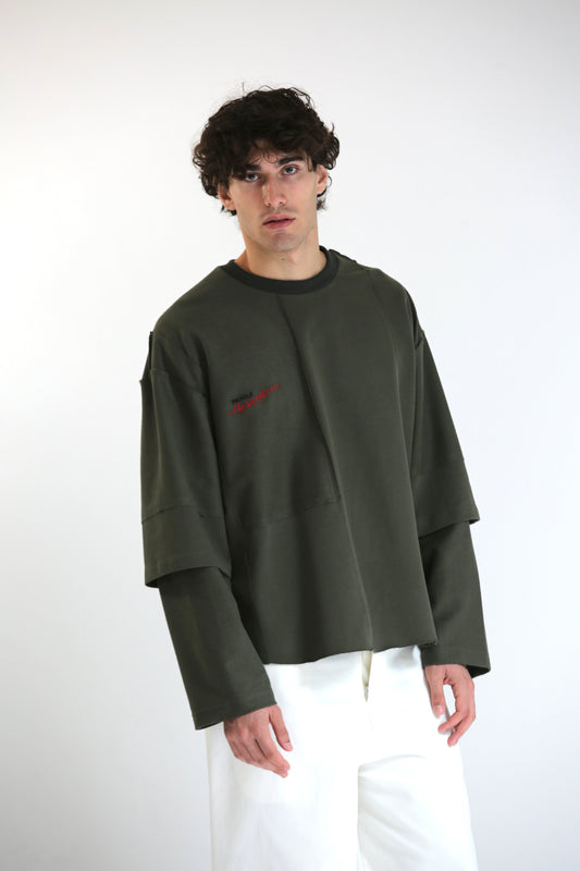 Long sleeve tagli intarsio verde