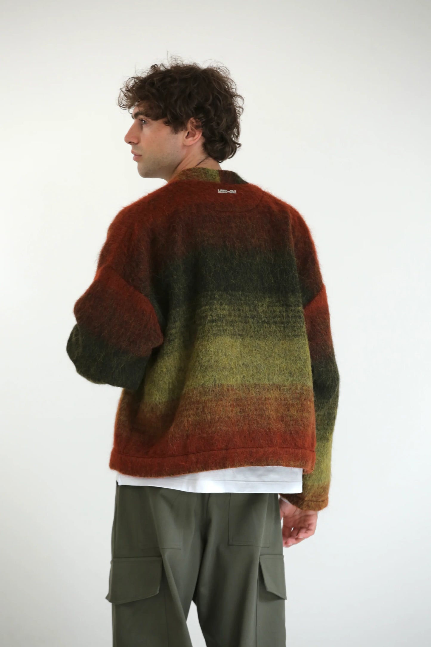Cardigan mohair verde/rosso