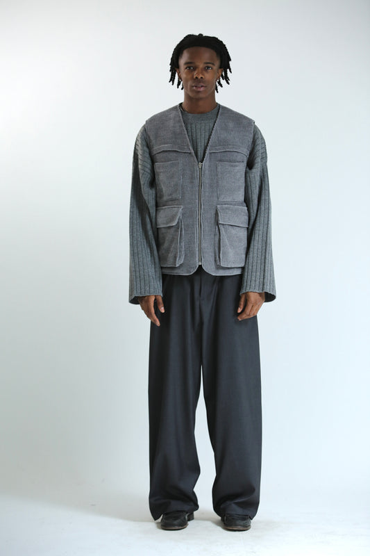 Gilet REVERSIBILE nero nylon / grigio ciniglia