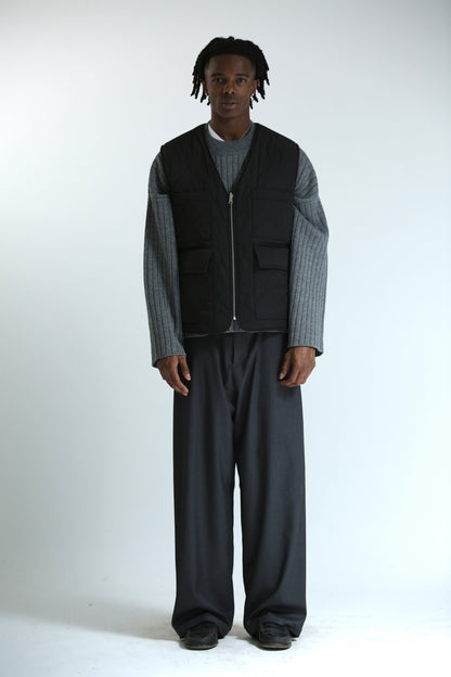 Gilet REVERSIBILE nero nylon / grigio ciniglia