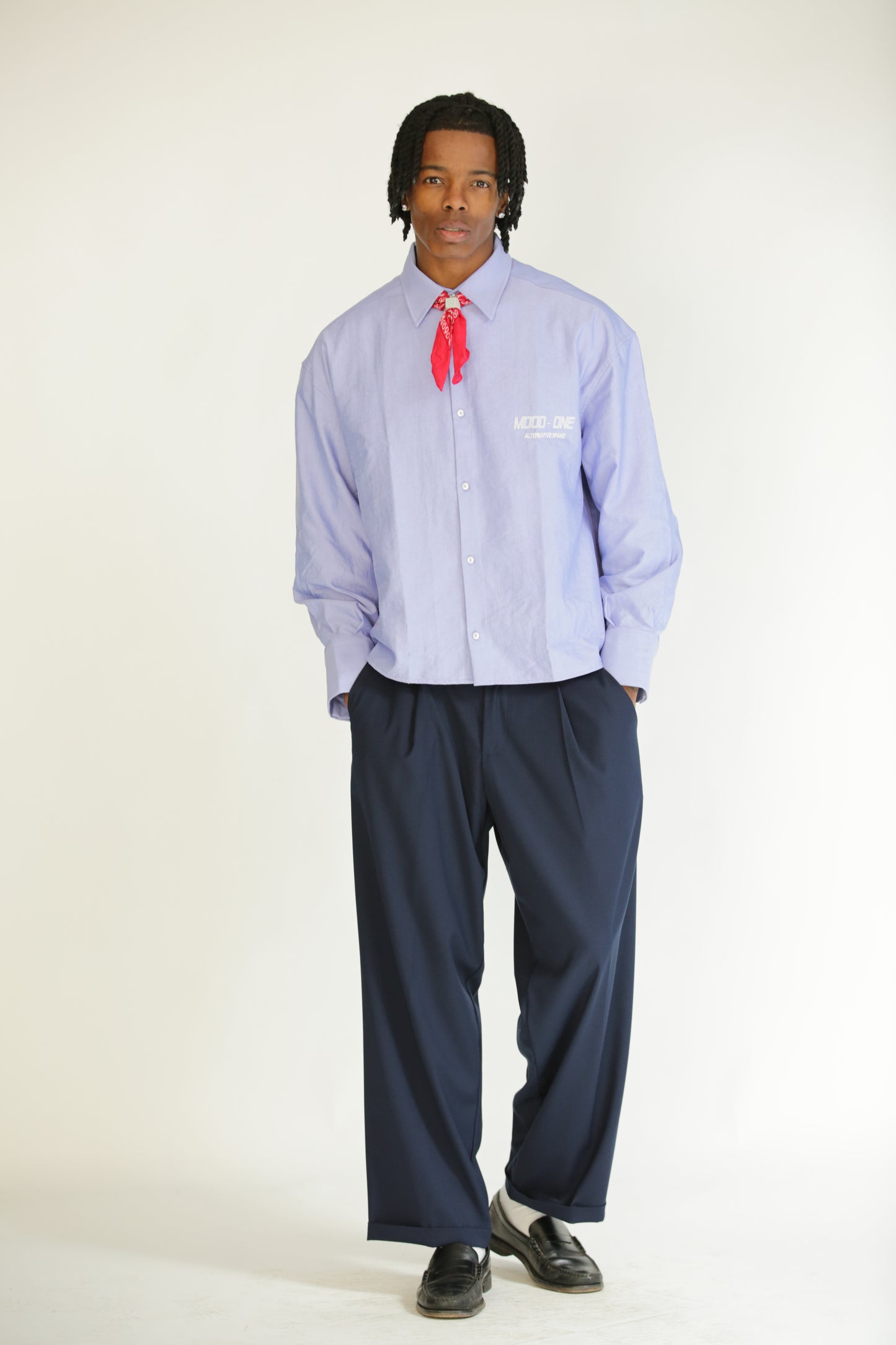 Pantalone vita alta fondo largo blu