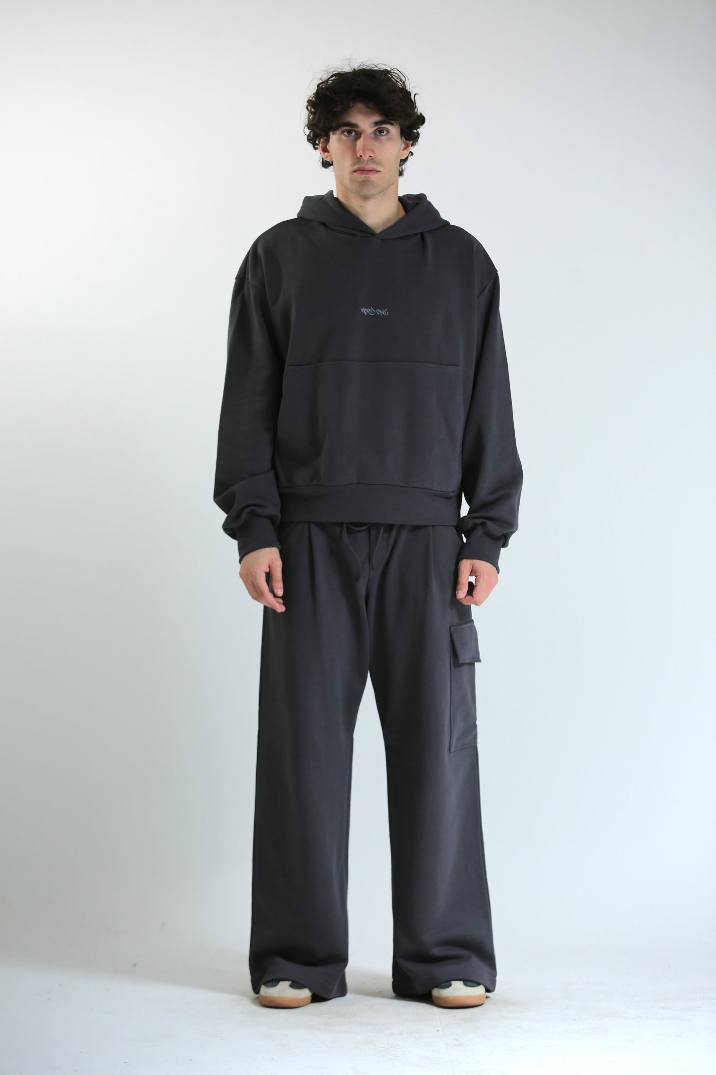 Felpa crop REVERSIBILE cappuccio piombo