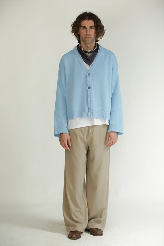 Cardigan crop taglio vivo celeste