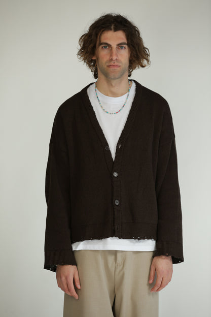 Cardigan crop taglio vivo marrone